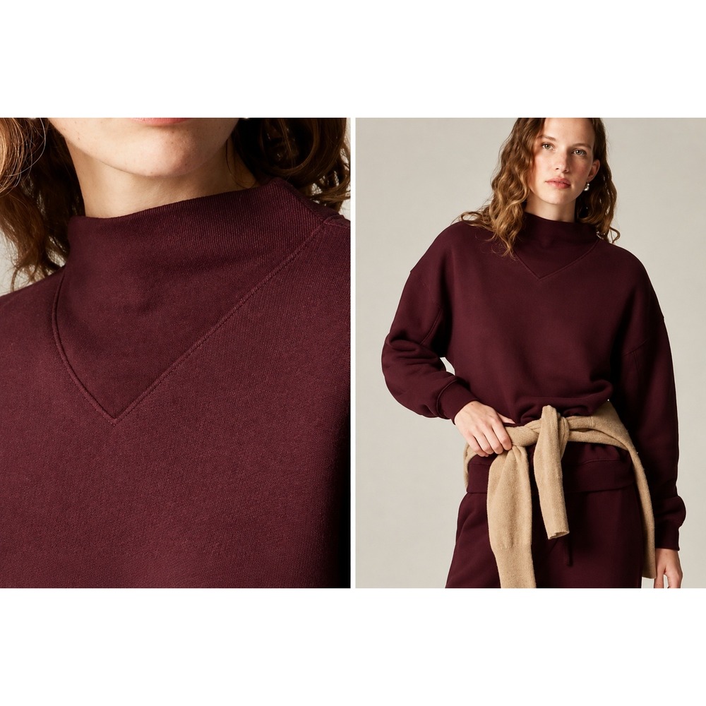 J.Crew | Heritage Terry Mockneck Sweatshirt Burgundy 100% Cotton | Sz XS